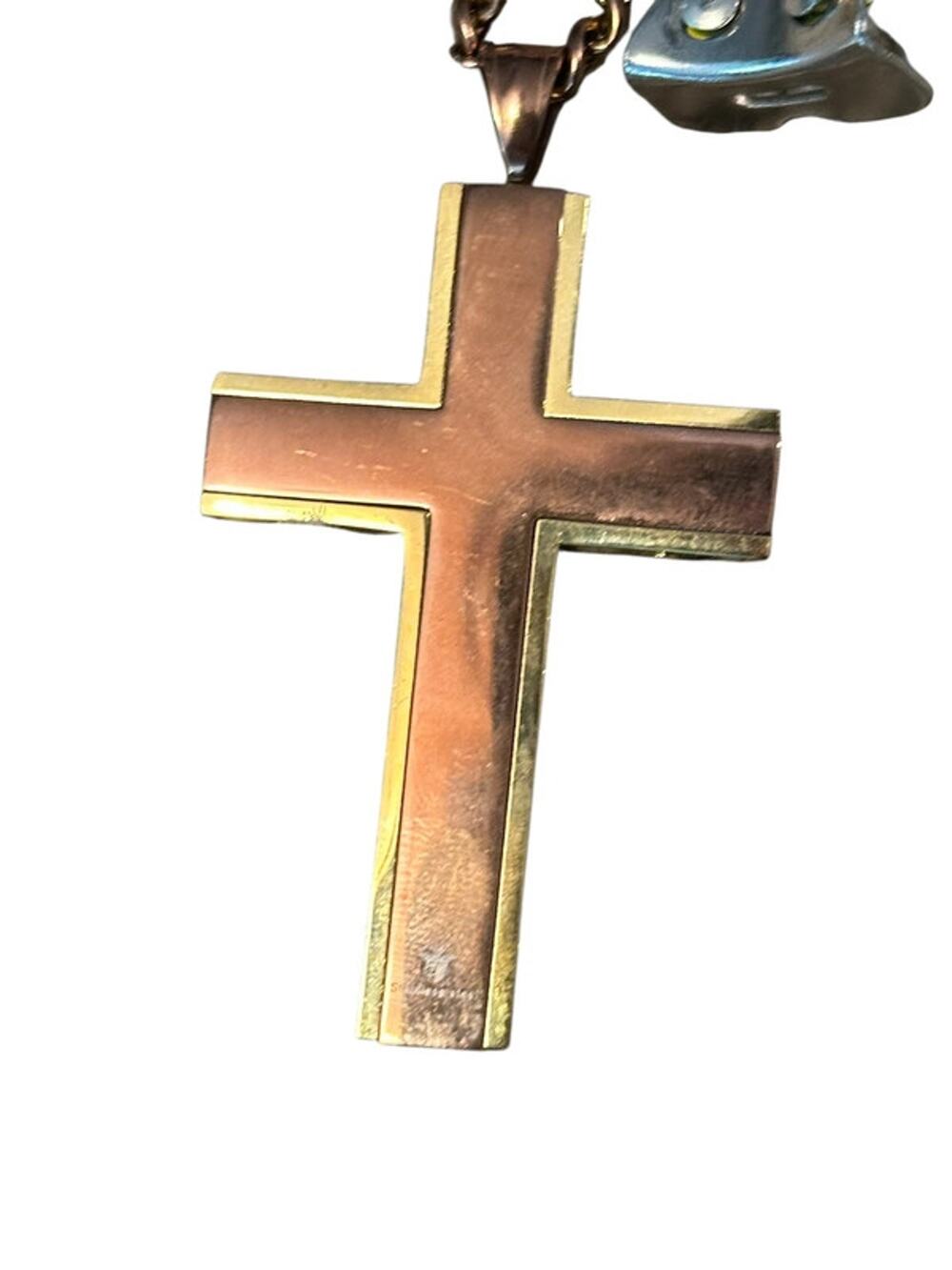 New Rose Gold Tone Stainless Steel Cross Pendant Necklace 22" Chain NWT $160